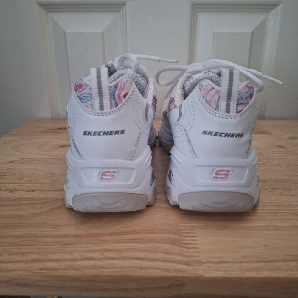 Skechers D'Lites White Sneakers with Pastel Highlights Size 6.5 - Picture 3 of 4